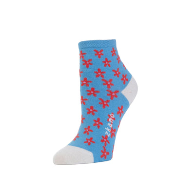 Zkano Ankle Medium Ditsy Floral - Organic Cotton Anklet Socks - Blue Sky organic-socks-made-in-usa