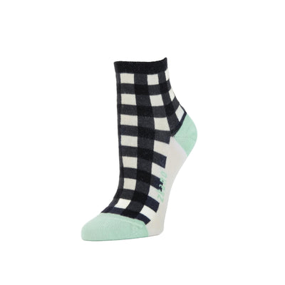 Zkano Ankle Medium Gingham- Organic Cotton Anklet Socks - Black organic-socks-made-in-usa