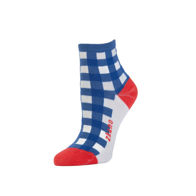 Zkano Ankle Medium Gingham- Organic Cotton Anklet Socks - Blue Jean organic-socks-made-in-usa