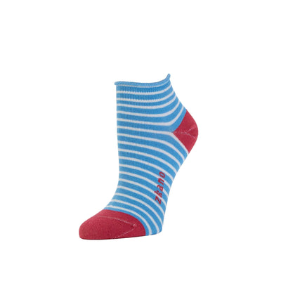 Zkano Ankle Medium Rosette - Striped Organic Cotton Anklet Socks - Blue Sky organic-socks-made-in-usa