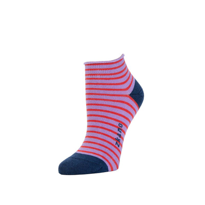 Zkano Ankle Medium Rosette - Striped Organic Cotton Anklet Socks - Lavender organic-socks-made-in-usa
