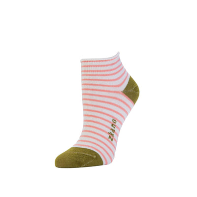Zkano Ankle Medium Rosette - Striped Organic Cotton Anklet Socks - Natural organic-socks-made-in-usa