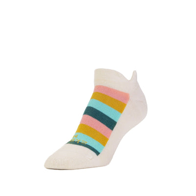 Zkano Ankle Medium Sporty stripe- Cushioned Organic Cotton No Show Heel Tab - Natural organic-socks-made-in-usa