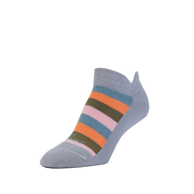 Zkano Basic & Sport Medium Stripe Cushioned Organic Cotton No Show Heel Tab - Heather organic-socks-made-in-usa