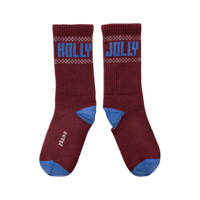 Zkano Crew Large Men's Holly Jolly - Organic Cotton Ribbed Crew Socks - Mulberry organic-socks-made-in-usa