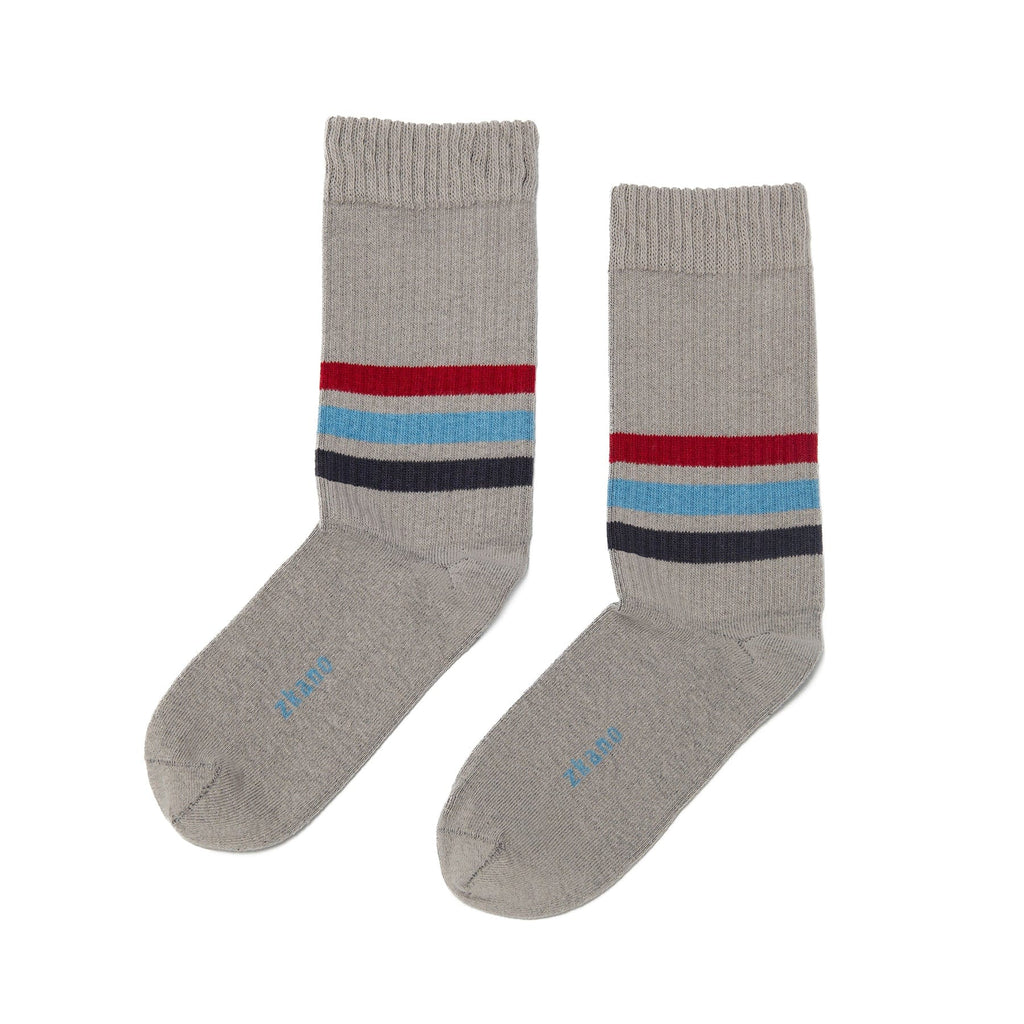 Zkano Crew Large Mid Stripe - Heavy Rib Organic Cotton Socks Crew - Heather organic-socks-made-in-usa