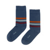 Zkano Crew Large Mid Stripe - Heavy Rib Organic Cotton Socks Crew - Navy organic-socks-made-in-usa