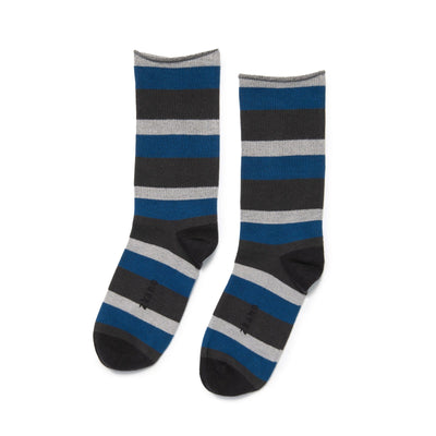 Zkano Crew Large Striped Roll Top - Organic Cotton Crew Socks - Black organic-socks-made-in-usa