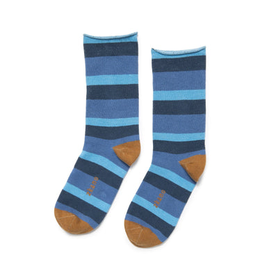 Zkano Crew Large Striped Roll Top - Organic Cotton Crew Socks - Denim Blue organic-socks-made-in-usa
