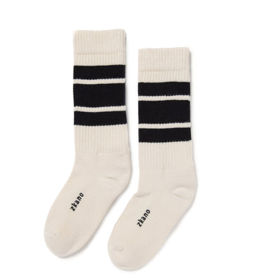 Zkano Crew Medium 1991 Retro Stripe - Organic Cotton Crew Socks - Black organic-socks-made-in-usa