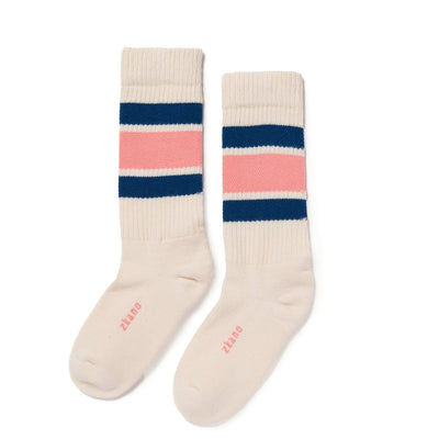 Zkano Crew Medium 1991 Retro Stripe - Organic Cotton Crew Socks - Coral organic-socks-made-in-usa