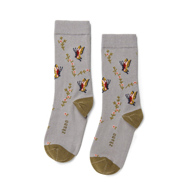 Zkano Crew Medium Butterfly Embroidery - Organic Cotton Crew Socks - Heather organic-socks-made-in-usa