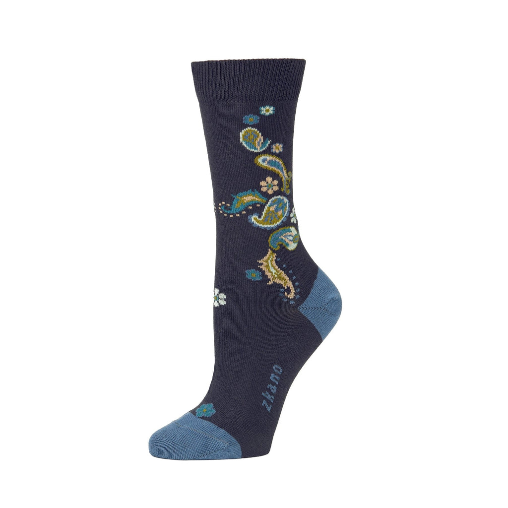 Zkano Crew Medium Paisley - Organic Cotton Socks Crew - Dark Indigo organic-socks-made-in-usa