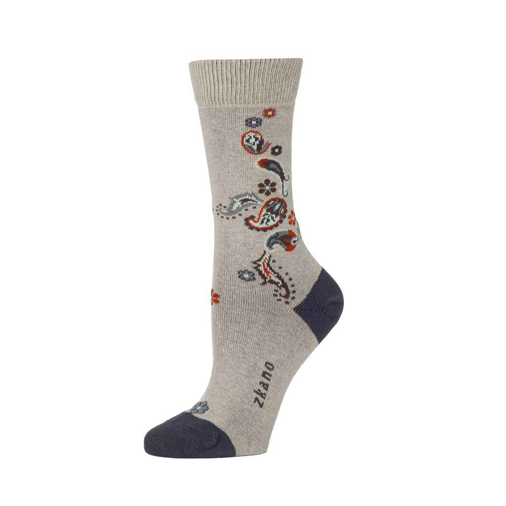 Zkano Crew Medium Paisley - Organic Cotton Socks Crew - Pebble organic-socks-made-in-usa
