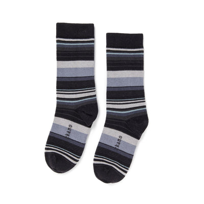Zkano Crew Medium Variegated Stripe - Organic Cotton Crew Socks - Black organic-socks-made-in-usa