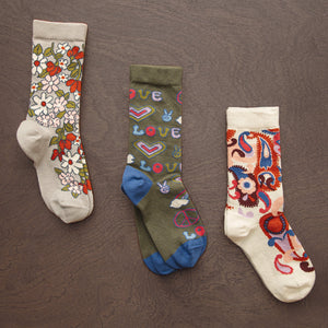 organic cotton socks in fun patterns and vibrant colors