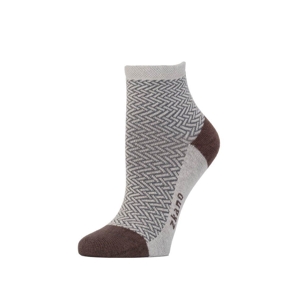 Zkano Ankle Medium Women's Zig Zag - Organic Cotton Socks Anklet - Pebble organic-socks-made-in-usa