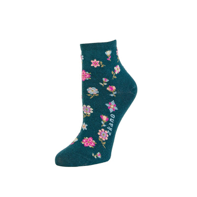 Zkano Ankle Medium Folksy Floral - Organic Cotton Anklet Socks - Emerald organic-socks-made-in-usa