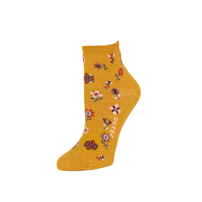 Zkano Ankle Medium Folksy Floral - Organic Cotton Anklet Socks - Goldenrod organic-socks-made-in-usa