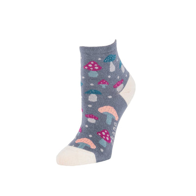 Zkano Ankle Medium Merry Mushrooms - Organic Cotton Anklet Socks - Mercury organic-socks-made-in-usa