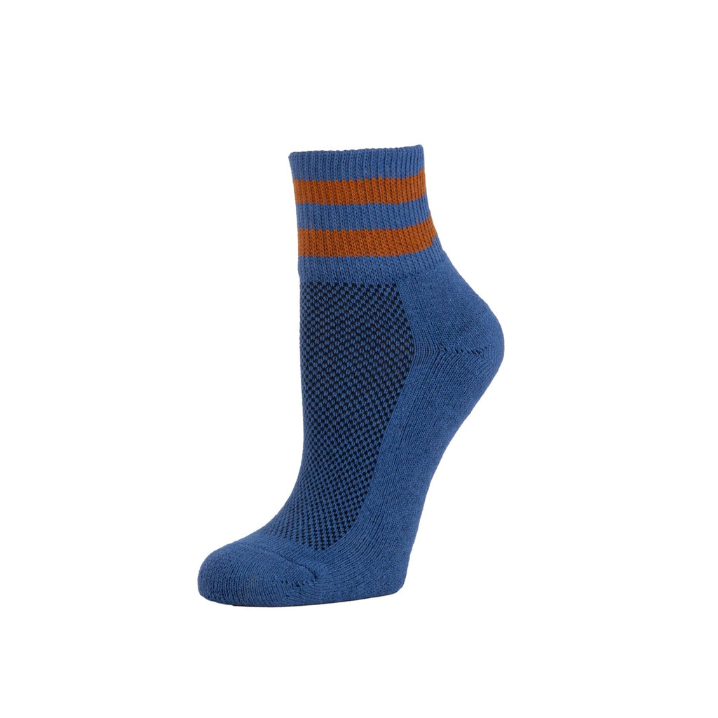 Zkano Ankle Medium Retro Stripes - Cushioned Organic Cotton Ankle Sock - Cobalt organic-socks-made-in-usa