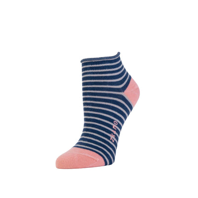 Zkano Ankle Medium Rosette - Striped Organic Cotton Anklet Socks - Navy organic-socks-made-in-usa