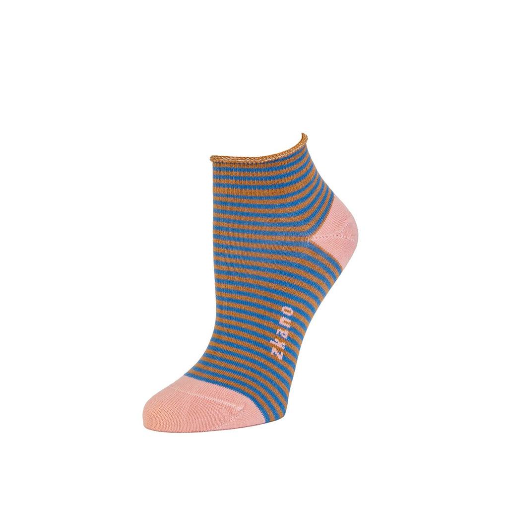 Zkano Ankle Medium Rosette - Striped Organic Cotton Anklet Socks - Sienna organic-socks-made-in-usa