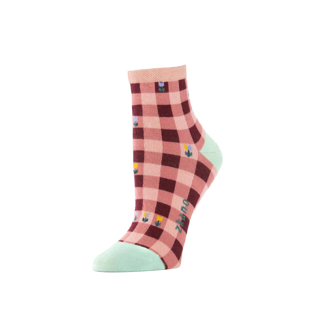 Zkano Ankle Medium Tulip Check - Organic Cotton Socks Anklet - Blush organic-socks-made-in-usa