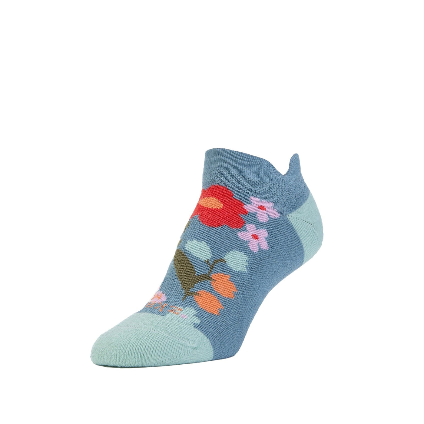 Zkano Basic & Sport Medium Spring Flowers- Cushioned Organic Cotton No Show Heel Tab - Lead organic-socks-made-in-usa