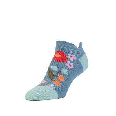 Zkano Basic & Sport Medium Spring Flowers- Cushioned Organic Cotton No Show Heel Tab - Lead organic-socks-made-in-usa