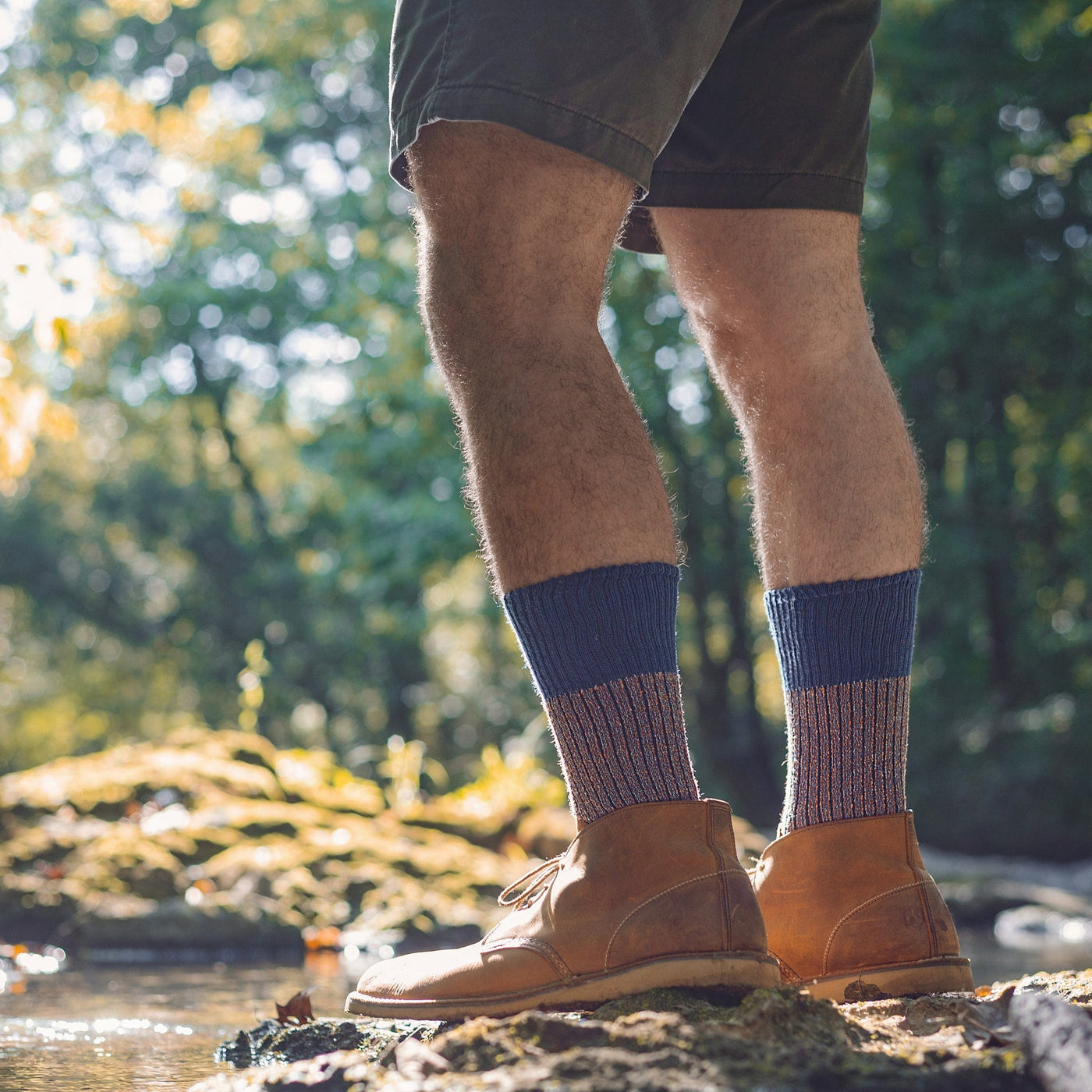 Zkano Boot Socks Large Slub Effect - Cushioned Organic Cotton Boot Socks - Blue organic-socks-made-in-usa
