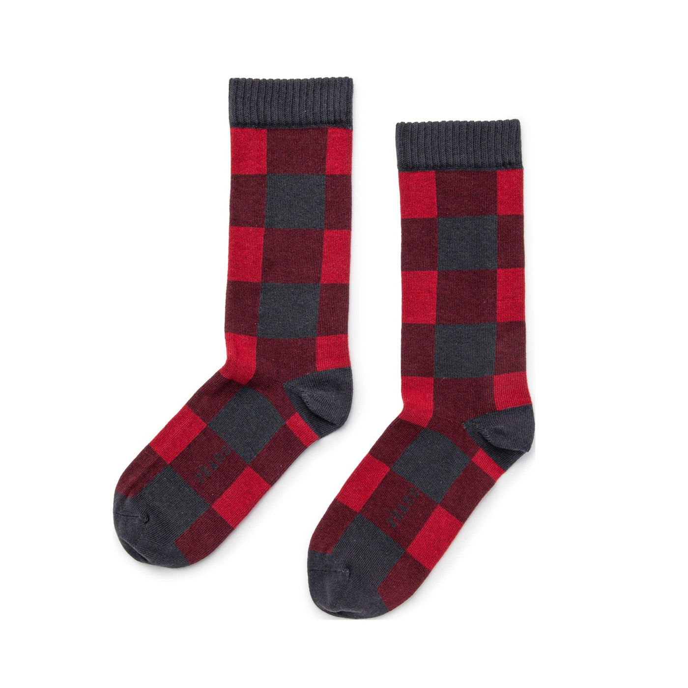 Zkano Crew Buffalo Check - Organic Cotton Crew Socks - Cardinal organic-socks-made-in-usa