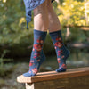 Zkano Crew Cottage Roses - Organic Cotton Socks Crew - Navy organic-socks-made-in-usa