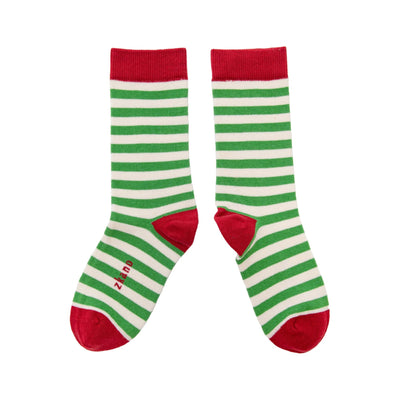 Zkano Crew Elf Stripe - Organic Cotton Striped Crew Socks - Wintergreen organic-socks-made-in-usa