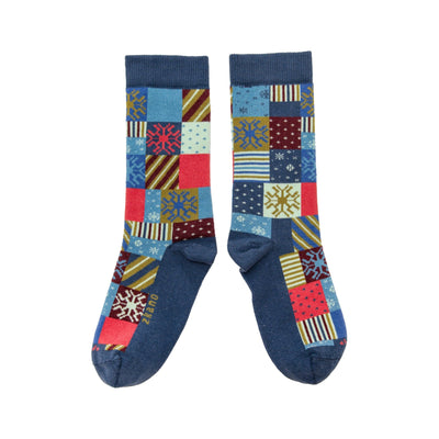 Zkano Crew Holiday Patchwork - Organic Cotton Crew Socks - Navy organic-socks-made-in-usa