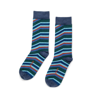 Zkano Crew Large 80's Stripe - Organic Cotton Crew Socks - Navy organic-socks-made-in-usa