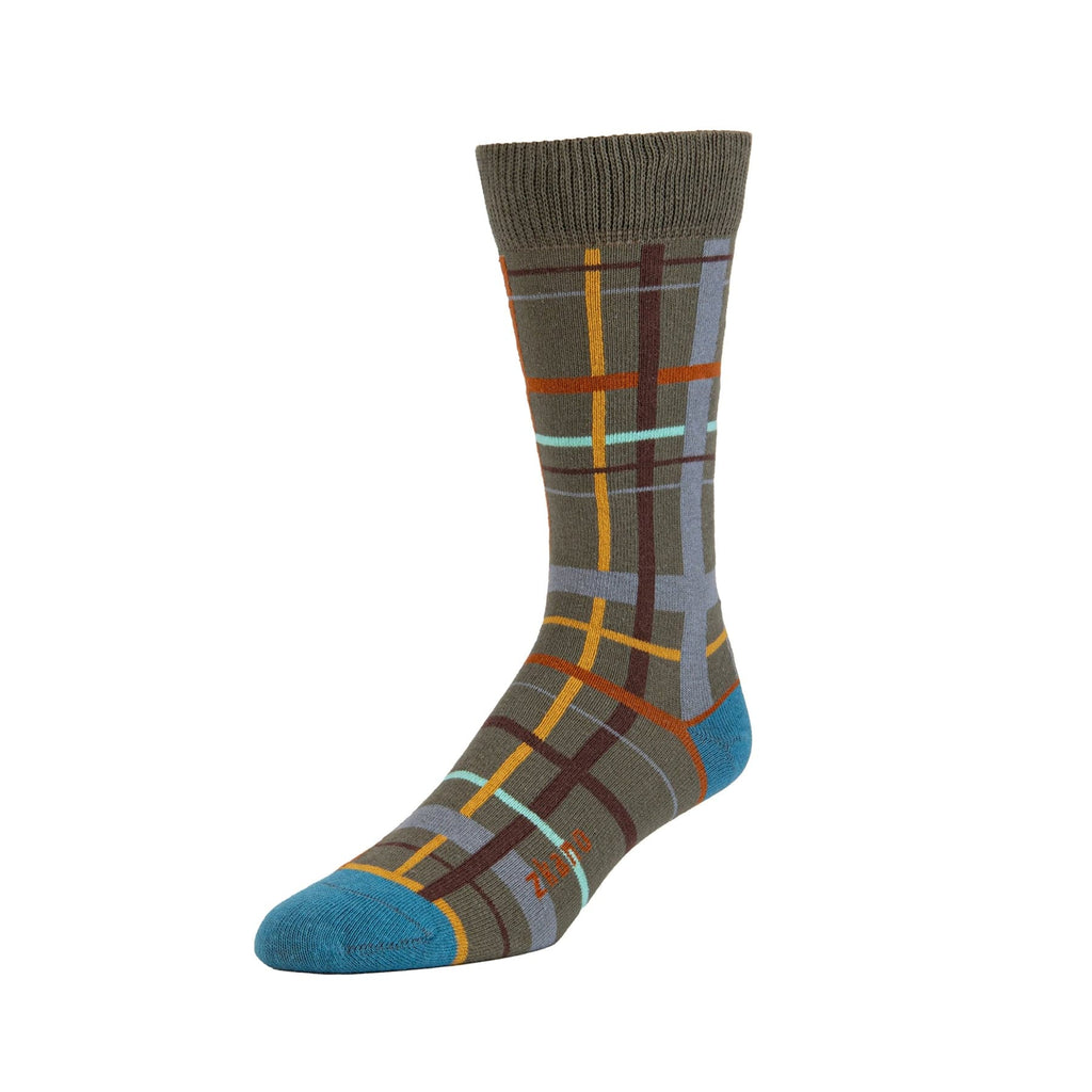 Zkano Crew Large Abstract Plaid - Organic Cotton Socks Crew - Spruce organic-socks-made-in-usa