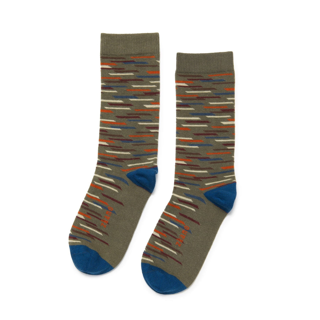 Zkano Crew Large Broken Stripe - Organic Cotton Crew Socks - Spruce organic-socks-made-in-usa