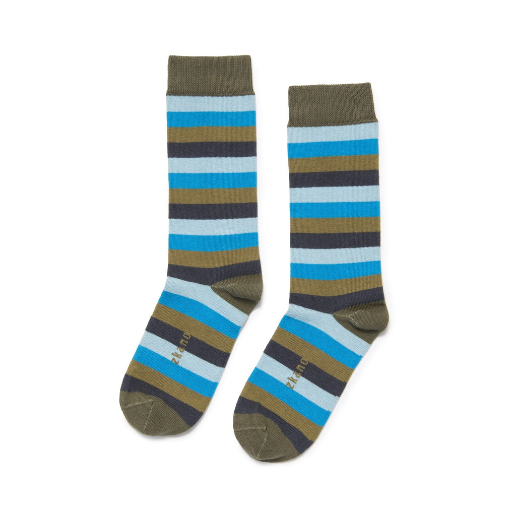 Zkano Crew Large Even Stripe - Organic Cotton Crew Socks - Spruce organic-socks-made-in-usa