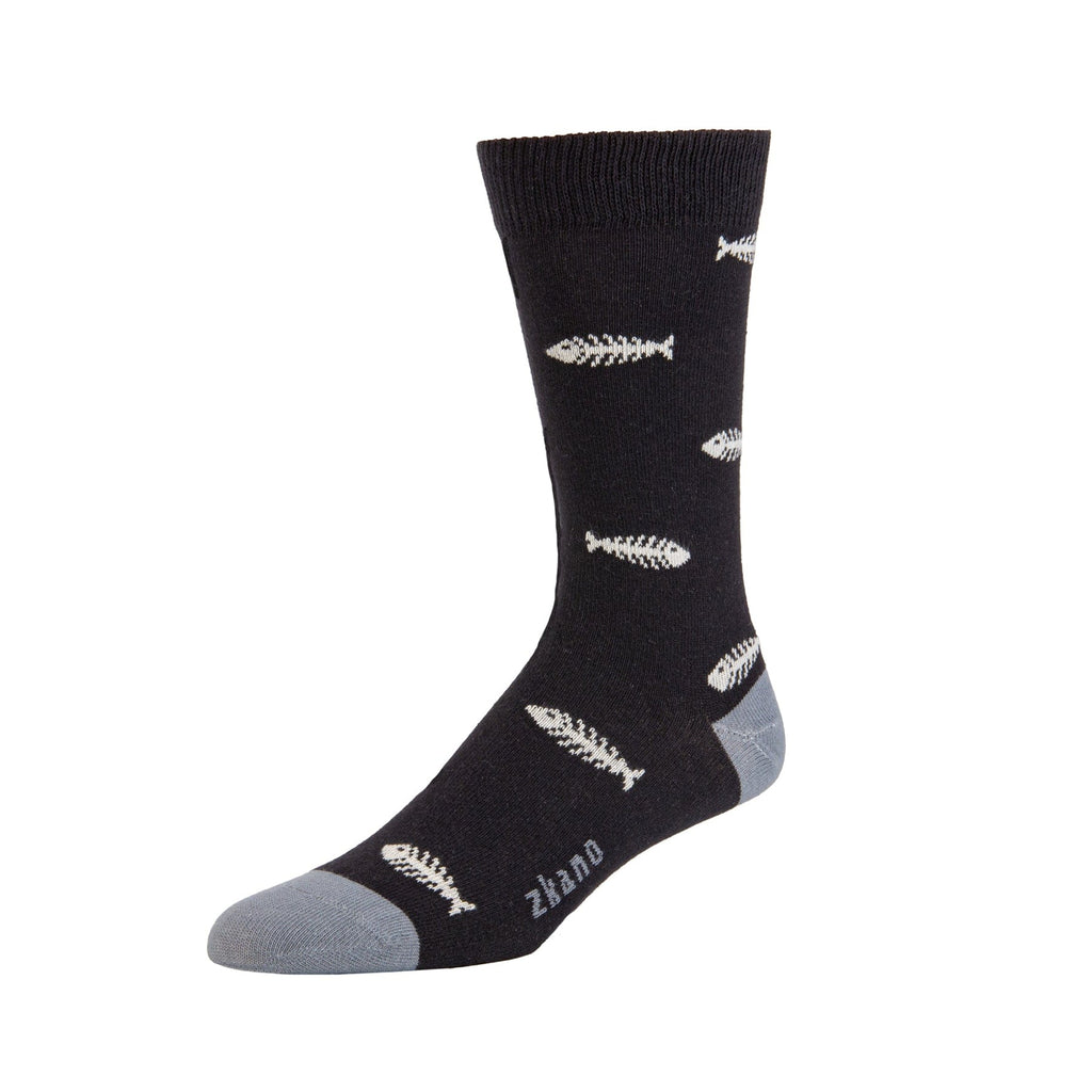 Zkano Crew Large Fishbone - Organic Cotton Socks Crew - Black organic-socks-made-in-usa