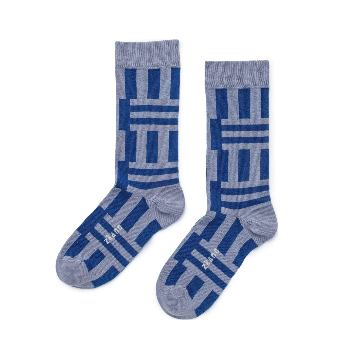 Zkano Crew Large Geo Stripe - Organic Cotton Crew Socks - Denim organic-socks-made-in-usa