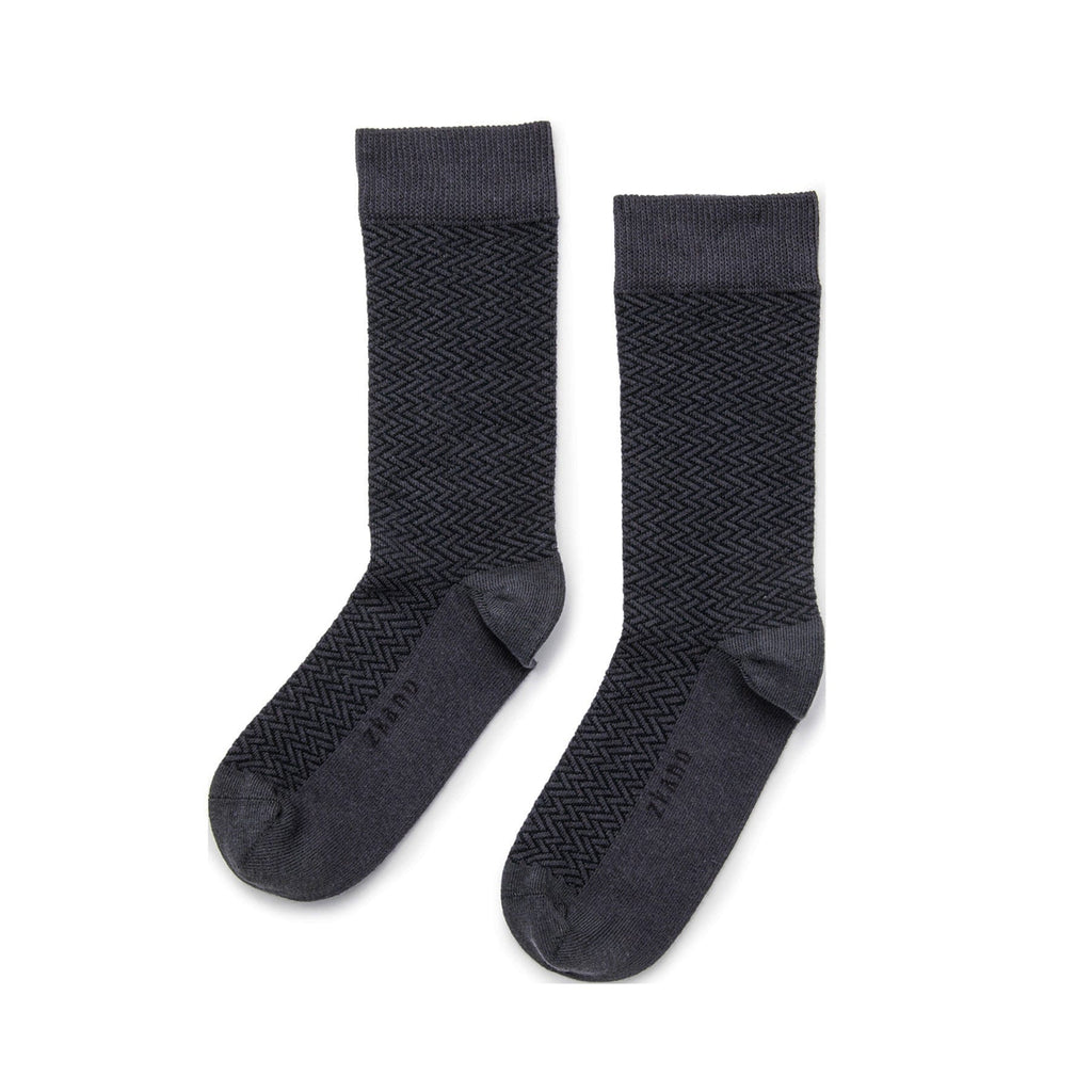 Zkano Crew Large Herringbone- Textured Organic Cotton Crew Socks - Charcoal organic-socks-made-in-usa