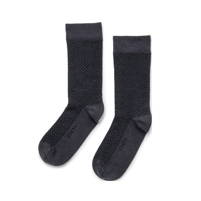 Zkano Crew Large Herringbone- Textured Organic Cotton Crew Socks - Charcoal organic-socks-made-in-usa