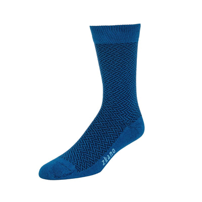 Zkano Crew Large Herringbone- Textured Organic Cotton Crew Socks - Deep Blue organic-socks-made-in-usa