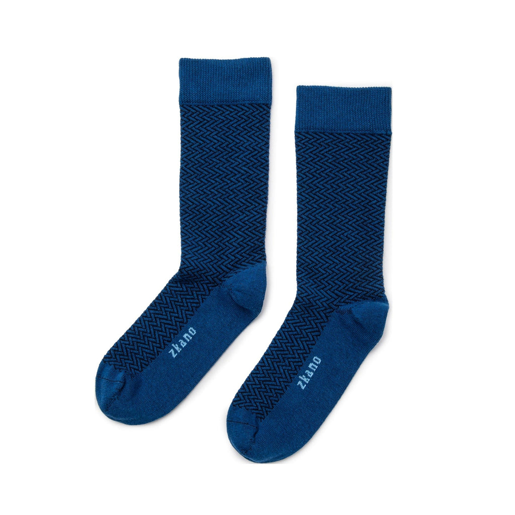 Zkano Crew Large Herringbone- Textured Organic Cotton Crew Socks - Deep Blue organic-socks-made-in-usa