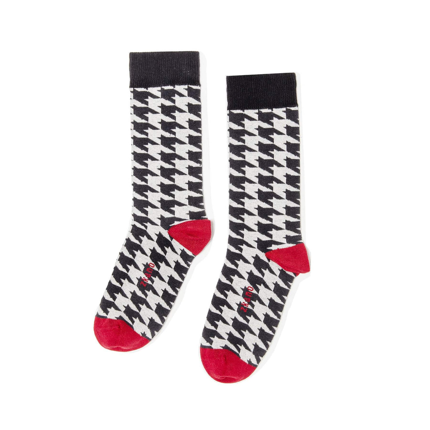 Zkano Crew Large Houndstooth - Organic Cotton Crew Socks - Black organic-socks-made-in-usa