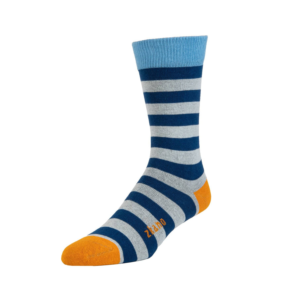 Zkano Crew Large Jack Rugby Stripe - Organic Cotton Socks Crew - Cobalt organic-socks-made-in-usa