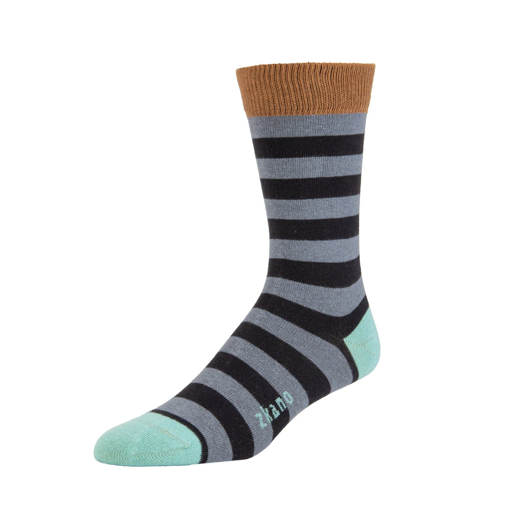 Zkano Crew Large Jack Rugby Stripe - Organic Cotton Socks Crew - Steel organic-socks-made-in-usa