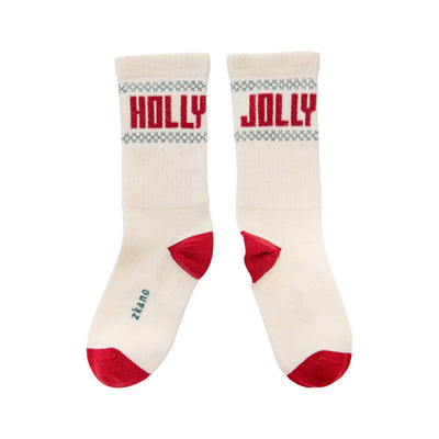 Zkano Crew Large Men's Holly Jolly - Organic Cotton Ribbed Crew Socks - Eggnog organic-socks-made-in-usa