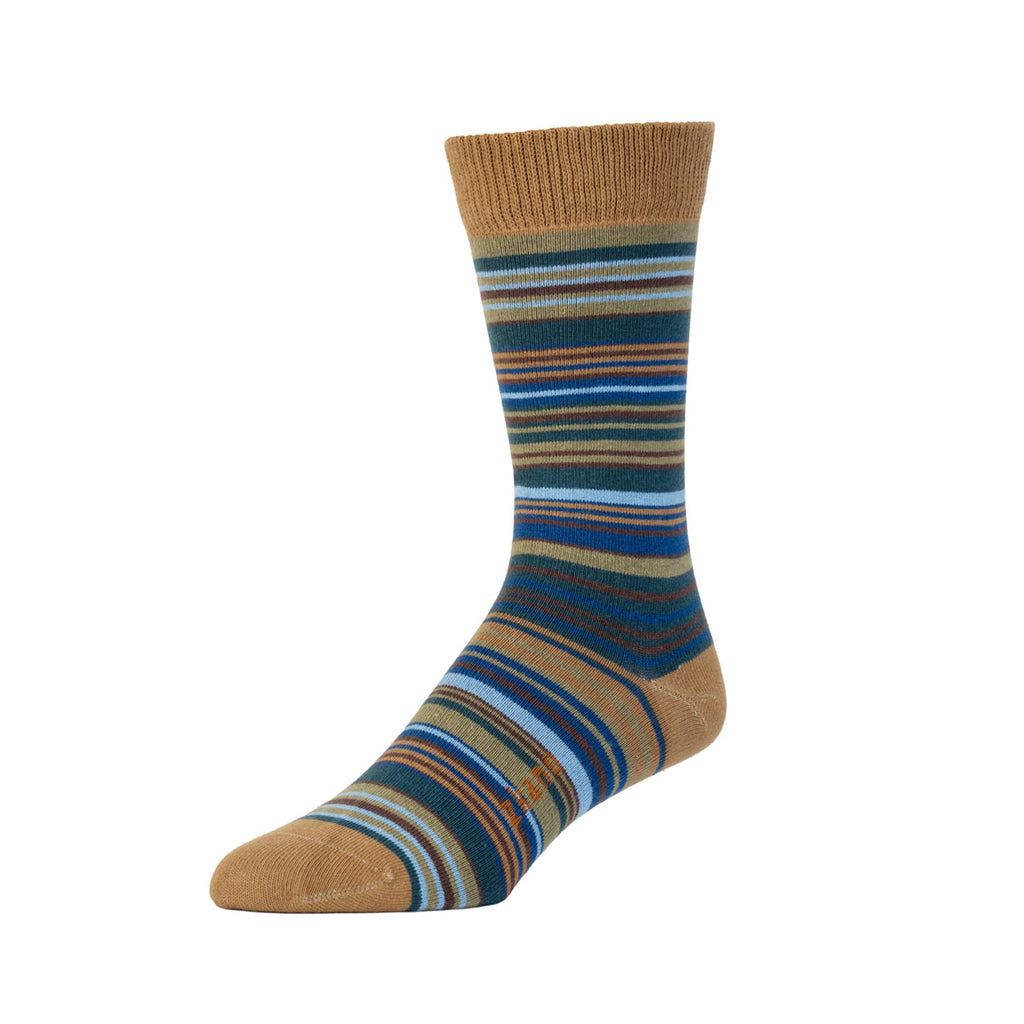 Zkano Crew Large Men's Organic Cotton Crew Socks - Cabin Stripe / Bronze Brown organic-socks-made-in-usa
